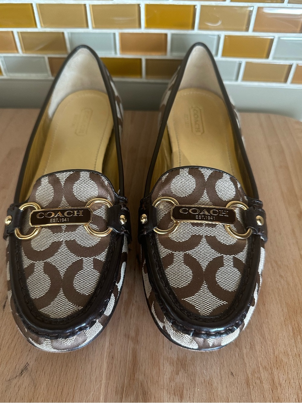 COACH Brown Signature Canvas Horsebit Loafers Size 7 B